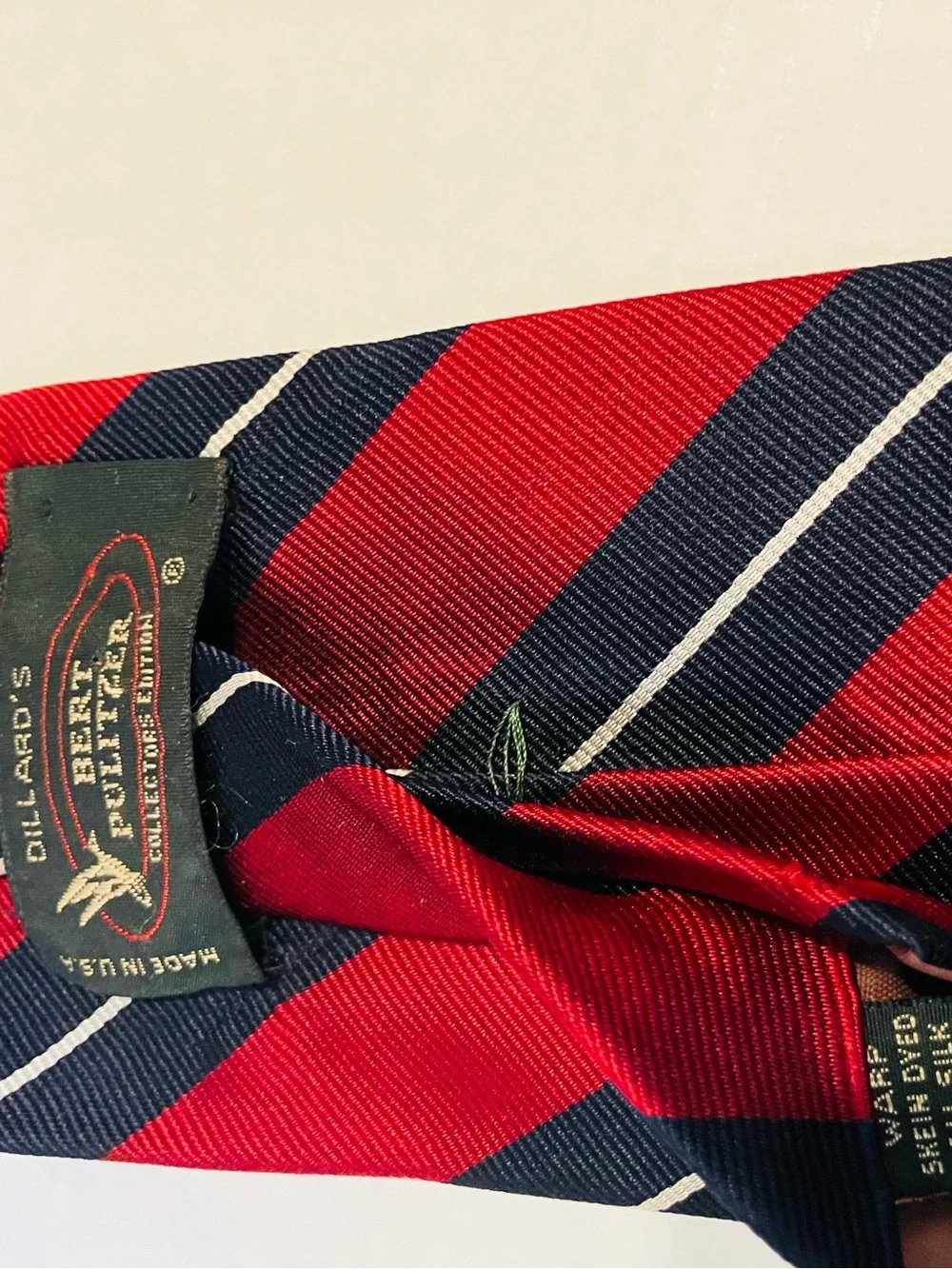 Bert Pulitzer Red and Navy Diagonal Stripe Silk Tie Repp made in USA
